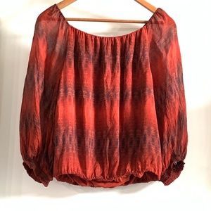 Alice + Olivia | Rust silk print off shoulder top